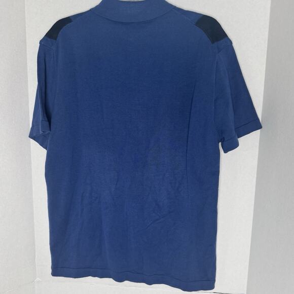 Stacy Adams Mens Knit Button Shirt LGE Blue White Vertical Striped Retro Polo - Picture 3 of 8